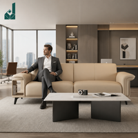 Ensemble de canapés de direction en cuir italien moderne, luxe, beige, cuir véritable, pour bureau de PDG, réception d'entreprise, salon