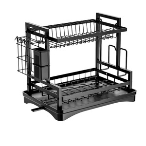 <span class=keywords><strong>Égouttoir</strong></span> à vaisselle à 2 niveaux pour comptoir de cuisine avec plateau de drainage, en acier au carbone, détachable, avec porte-ustensiles - Product Image 6