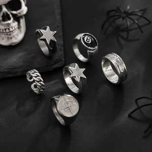 6Pcs/Set Punk Five-pointed Stars <strong>Rings</strong> for Men Hip-Hop Billiards Number Black <strong>8</strong> <strong>Ball</strong> Adjustable Open <strong>Ring</strong> Set Male Party Jewelry - Product Image 4