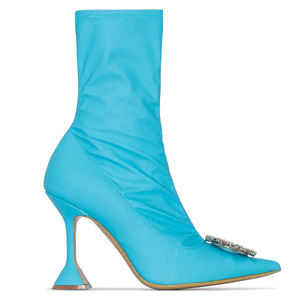 Botines de Satén <span class=keywords><strong>Azul</strong></span> al por Mayor para Mujer, Tacones Altos con Punta en Pico, Botas Cortas con Cristales - Product Image 3