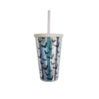 Gobelet réutilisable de 450 ml sur le thème d'Halloween avec couvercle et paille, en plastique de qualité alimentaire sans BPA, pour les fêtes