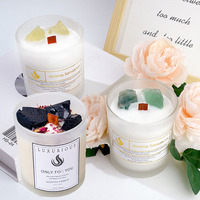 Bougie de luxe en cire de soja parfumée aux fleurs de cristal de haute qualité, à marque privée, vente chaude pour la Saint-Valentin, avec mèche en bois