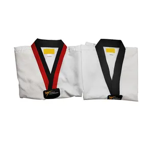Costume d'arts martiaux chinois dobok ultra léger doux logo personnalisé col en v uniforme de taekwondo