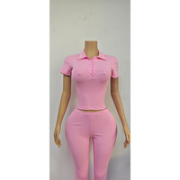 Ensemble deux pièces d'été direct usine : Haut uni à col polo et manches courtes, pantalon long en coton et élasthanne – Prise en charge de la marque privée
