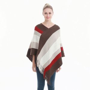 Chales y Capas de Poliéster con Flecos y Bloques de Color para Mujer, Tallas Grandes, Moda Nueva, Venta al Por Mayor, para Actividades al Aire Libre en Otoño - Product Image 6