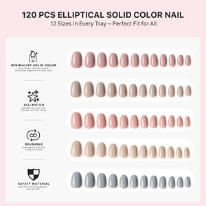 AIERFEI - Juego <span class=keywords><strong>de</strong></span> 120 <span class=keywords><strong>Uñas</strong></span> Postizas Ovaladas Acrílicas Cortas, 5 Colores Morandi, Puntas <span class=keywords><strong>de</strong></span> <span class=keywords><strong>Uñas</strong></span> Artificiales - Product Image 3