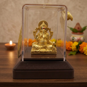 Statue de Ganesha en or dans une boîte en verre transparente, artisanat religieux fait main, décoration pour la maison, le temple, les mariages, la salle de Puja et les festivals - Product Image 6