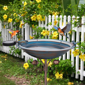 Bain d'oiseaux solaire rond exclusif pour jardin et cour, mangeoire et abreuvoir pour oiseaux, artisanat en fer forgé - Product Image 1