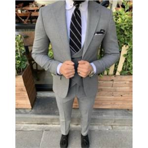 Abiti da uomo formali su misura di alta qualità grige Top con risvolto da sposo smoking da sposa festa da ballo 3 pezzi set di blazer Arket - Product Image 2
