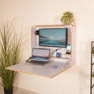 <span class=keywords><strong>Bureau</strong></span> <span class=keywords><strong>mural</strong></span> <span class=keywords><strong>rabattable</strong></span> avec étagères, espace de travail compact et dissimulé pour <span class=keywords><strong>petit</strong></span> <span class=keywords><strong>bureau</strong></span> à domicile en appartement, OEM - Product Image 1