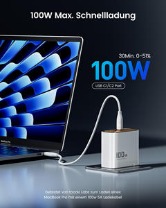 Toocki <span class=keywords><strong>100W</strong></span> <span class=keywords><strong>chargeur</strong></span> GaN de bureau 3 ports USB C station de charge rapide avec distribution d'alimentation pour la charge multi-appareils - Product Image 3