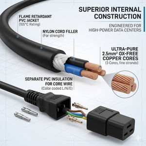 Câble d'extension d'alimentation robuste IEC C19 C20 2,5 mm 16A 250V AC IP55 100% cuivre sans oxygène PVC robuste pour la maison - Product Image 4