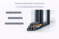 Portes pliantes en verre à rupture de pont thermique en aluminium haut de gamme, modernes, avec surface finie et ouverture latérale