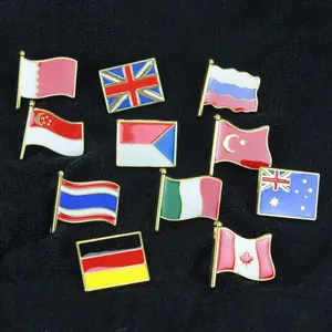 Wholesale Zinc Alloy Blank Country Flags Pin United States Britain Canada Germany Metal Cartoon World National Flag Pins Badge