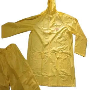 BSCI vendita calda impermeabile in PVC giacca da pioggia + pantaloni riutilizzabili in plastica lunga tuta 2 pezzi per uomo