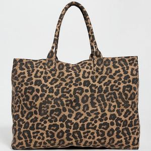 Leopard Print Canvas Tote <b>Bag</b> Custom Logo Travel Shopping Shoulder <b>Beach</b> <b>Bags</b> Fashion Durable <b>Large</b> Cotton Women Summer Open - Product Image 1