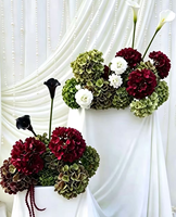 Boule de fleurs artificielle de 50 cm en soie, rouge bordeaux et blanche, avec hydrangea vert et amarante suspendue, pour centres de table