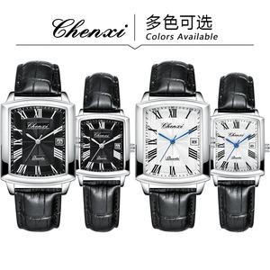Reloj informal para parejas, reloj de cuarzo marca <span class=keywords><strong>Dawn</strong></span> con calendario, diseño cuadrado minimalista para hombres y mujeres, correa de cuero - Product Image 3