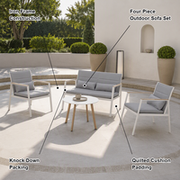 Ensemble de canapés d'extérieur 4 pièces avec structure en fer et coussins matelassés pour patio, balcon, cour