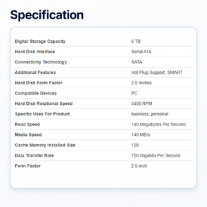 Disque dur interne d'occasion 5 To, HDD 2,5 pouces SATA 6 Gbit/s 5400 tr/min 128 Mo de cache pour ordinateur de bureau PC <span class=keywords><strong>ST5000LM000</strong></span> - Product Image 2