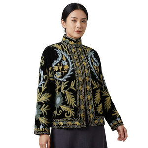 Hand Embroidered Woven Cotton Women's <b>Quilted</b> Jacket Floral Pattern O-Neck Full Sleeve Winter Elegant Style - Product Image 6