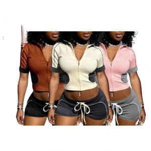 Custom <strong>Rose</strong> <strong>Gold</strong> Zipper Jacket Yoga <strong>Top</strong> and Short Workout Legging Set Active Wear Wholesale Gym Fitness Set Tracksuits for Women - Product Image 4