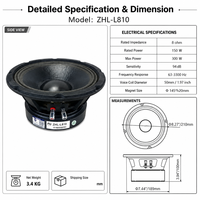 Haut-parleur PA professionnel LS ZHL-L810 de 8 pouces, 150 W RMS, bobine vocale intérieure-extérieure de 50 mm, aimant Y35 de 145 mm, woofer haute sensibilité