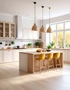 ตู้ครัวสีขาวสไตล์อินสตาแกรม ชุดเต็ม สำหรับพื้นที่เชิงพาณิชย์ขนาดใหญ่ พร้อมเครื่องคั้นน้ำผลไม้ในตัว แบบติดตั้งบนเกาะกลาง  ออกแบบตามสั่งสำหรับทั้งบ้าน - Product Image 3