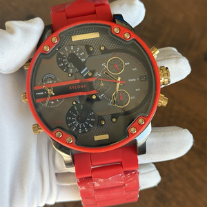 Montre-bracelet à quartz multifonctionnelle à quatre fuseaux horaires en acier inoxydable haut de gamme pour hommes, montre en <span class=keywords><strong>cuir</strong></span> - Product Image 6