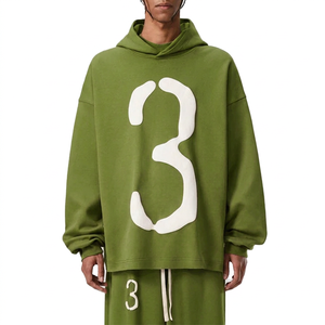 Sweat-shirt à capuche oversize pour homme avec numéro 3 imprimé en relief, en coton respirant 400g French Terry, vêtement décontracté d'automne - Product Image 1