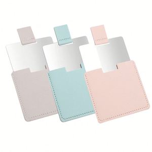 Stainless Steel Compact Cosmetic Mirrorr With Pu Leather Sleeve Travel Handheld Pocket Portable Makeup <b>Mirror</b> - Product Image 3