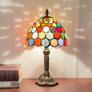 蒂芙尼风格 8 英寸圆顶 AC LED 台灯 彩色玻璃灯罩 绿叶红玫瑰 现代设计 灵活 E26 - Product Image 4