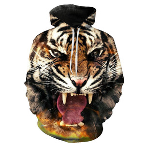 Fitspi animale <span class=keywords><strong>tigre</strong></span> 3d con cappuccio stampato felpa da <span class=keywords><strong>uomo</strong></span> Casual larga coppia maglione felpa all'ingrosso - Product Image 2
