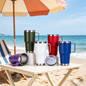 Custom Logo 30oz Vacuum Insulated Stainless Steel Tumbler with Handle Double Wall Powder Coated Coffee Mug for <b>Hot</b> and <b>Cold</b> Drin - Product Image 1