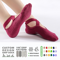 Chaussettes de yoga pour femmes, couleur unie, à lacets croisés, chaussettes de Pilates, chaussettes antidérapantes personnalisées pour le yoga, la danse classique