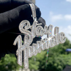 Bling Iced Out Hip Hop Hombres <span class=keywords><strong>Novio</strong></span> Joyería Full Pavimentado 5A Cubic Zirconia CZ Letra grande Stay Humble Colgante Collar - Product Image 1
