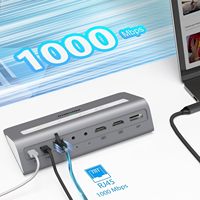 Base de Conexión para Laptop de Aleación de Aluminio USB-C, Doble DP 4K, USB-A/C 3.1 de 10 Gbps, 2 USB 3.0, PD de 100 W, Cable de 3.9 pies, 14 Puertos, en Stock