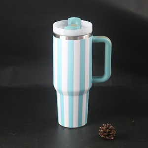 แก้วน้ำสแตนเลส 40 ออนซ์ ลายทางสีสันสดใส สำหรับคุณแม่และเด็ก แก้วน้ำเก็บความร้อนสองชั้นสุญญากาศ ป้องกันการรั่วซึม เก็บความร้อนได้นาน 6-12 ชั่วโมง พร้อมหลอดดูด แก้วน้ำสำหรับเดินทาง - Product Image 3