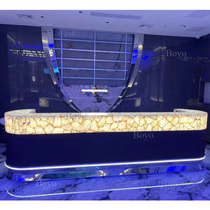 Table de réception pour 2 personnes Baclit Gemstone Marble White Onyx Luxe Led Moderne Bureau de réception arrondi pour salon de beauté - Product Image 3