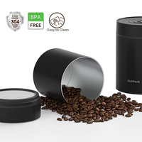Conteneur de stockage de café en acier inoxydable avec cuillère, capacité de 750 ml (10,58 oz), un seul bouton, pour grains de café, avec système d'aspiration automatique
