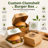 Boîte d'emballage pour hamburger avec couvercle à charnière, en carton blanc anti-graisse, pour emporter, taille personnalisée, pour la restauration rapide à emporter