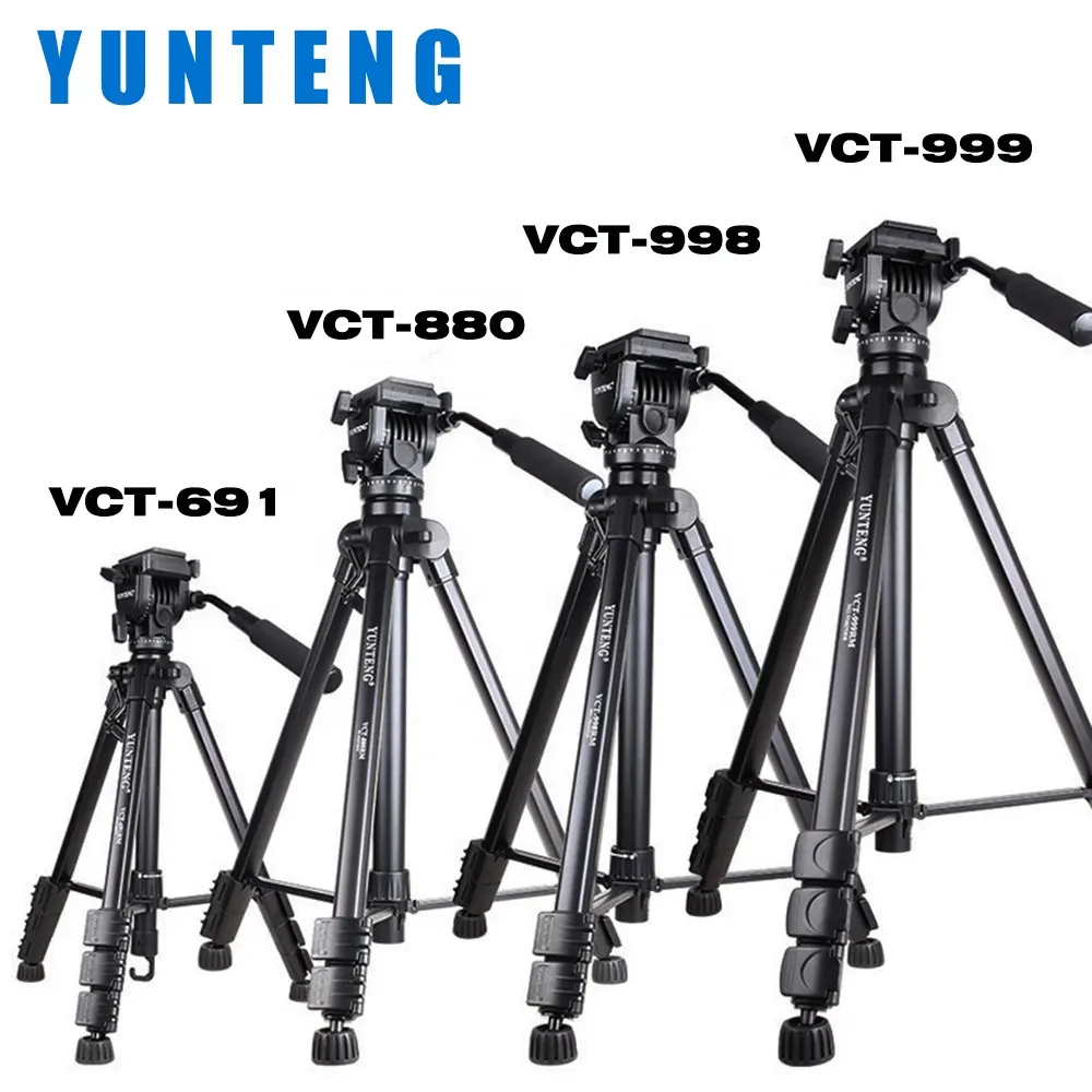 YUNTENG 146-210cm Aluminum Fluid Head Professional Tripod Stand for Video Camera DSLR with Quick-release Plate