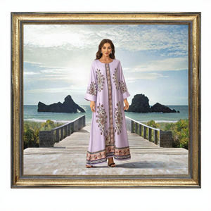 Robe Abaya décontractée à séchage rapide, coupe ample, motif floral imprimé, strass, faite à la main, en polyester, style musulman, collection 2026 Moyen-Orient, motif crevettes séchées - Product Image 3