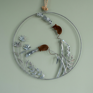 Corona rústica de metal con ratón y hojas, flores decorativas hechas a mano, redonda, sin iluminación, paquete de una sola pieza - Product Image 2