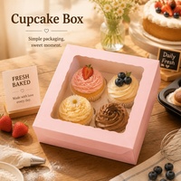 Cajas Porta Cupcakes Individuales Rosadas, Portátiles, con Ventana, Laminadas Mate y con Relieve Personalizado