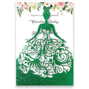 <span class=keywords><strong>Modèle</strong></span> de <span class=keywords><strong>carte</strong></span> d'<span class=keywords><strong>invitation</strong></span> de mariage rustique de luxe vert émeraude scintillant 2023 avec pochette pour Quinceañera Invitaciones De Boda - Product Image 1