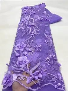 하이 퀄리티 럭셔리 페르시 진주 레이스 직물 도매 신부 프랑스 자수 3D 꽃 레이스 메쉬 레이스 직물 결혼식
