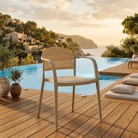 Chaise de salle à manger avec accoudoirs, design nordique moderne en corde, en plastique PP empilable, pour extérieur, jardin, restaurant, café