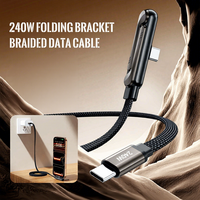 Câble de charge rapide USB-C vers Type-C tressé et pliable avec support de téléphone, pour tablette, câble de données Type-C pour 15-17 pouces