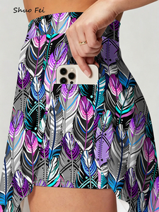 <span class=keywords><strong>Gonna</strong></span> sportiva da donna grigia <span class=keywords><strong>con</strong></span> <span class=keywords><strong>piume</strong></span> colorate, stile boho, <span class=keywords><strong>con</strong></span> grafica a <span class=keywords><strong>piume</strong></span>, <span class=keywords><strong>gonna</strong></span> da tennis atletica <span class=keywords><strong>con</strong></span> tasca per telefono, vita alta, per palestra - Product Image 3
